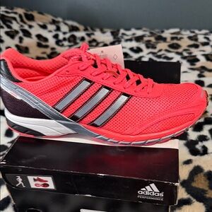 adidas Women’s Coral Pink Mesh Running Shoes with Silver Stripes